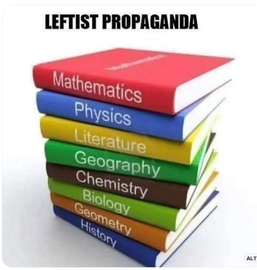 A stack of colorful textbooks with titles including Mathematics, Physics, Literature, Geography, Chemistry, Biology…