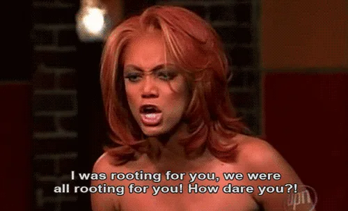 A six-panel meme featuring a woman with red hair in a studio setting, shown in escalating states of outrage across the…