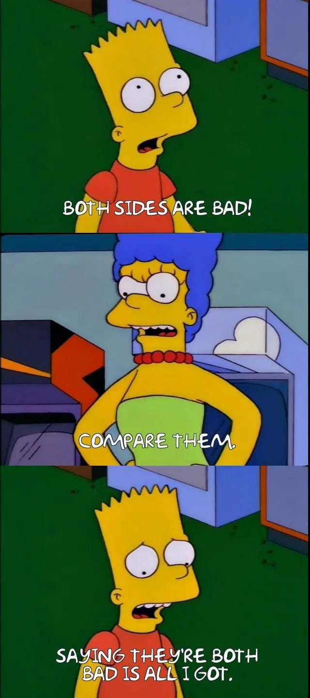 This three-panel meme features Bart Simpson looking shocked, then Marge Simpson telling him to 'compare them,' and Bart…