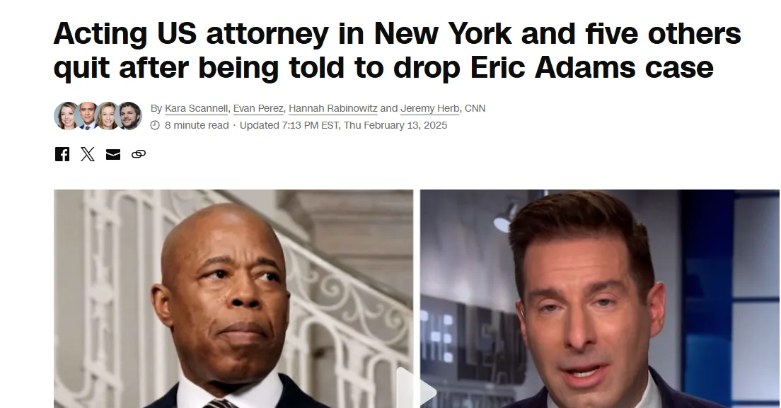 The image shows a screenshot of a CNN news article headline about six attorneys quitting after being ordered to drop a case…