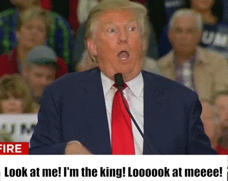 A six-panel meme featuring Donald Trump at a rally, each panel showing him gesturing dramatically while speaking into a…