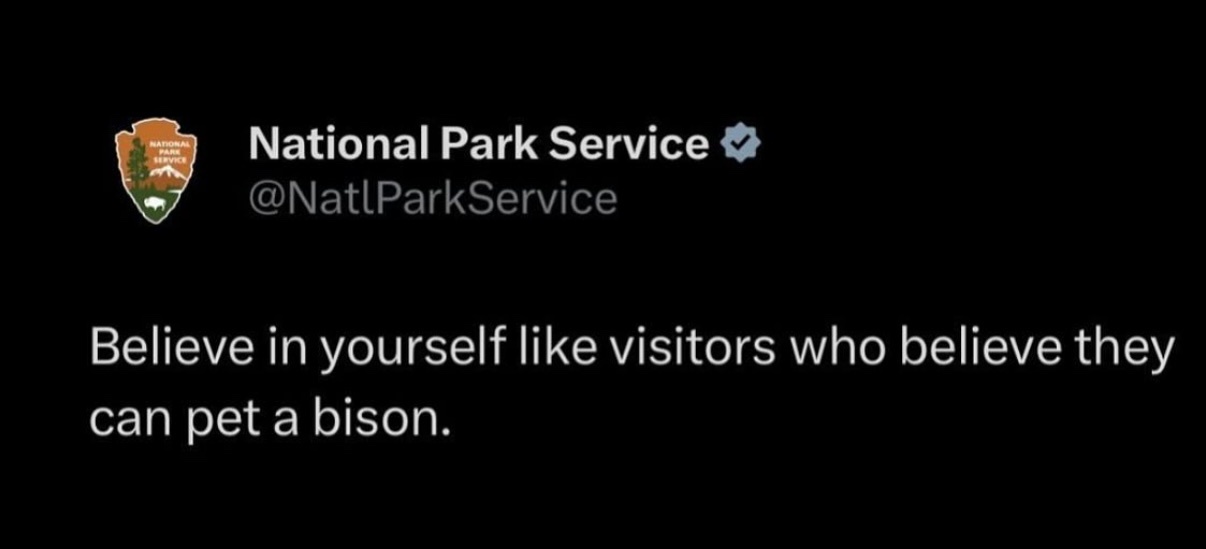 A screenshot of a tweet from the official National Park Service account, featuring their logo and handle, with overlaid text…