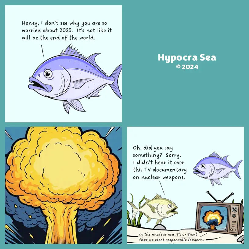 A four-panel comic featuring cartoon fish. The top-left panel shows a fish saying, 'Honey, I don't see why you are so…
