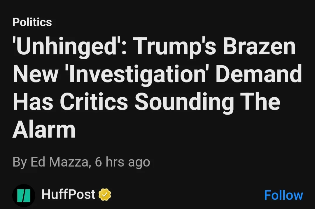A screenshot of a HuffPost news article headline in white text on a black background, categorized under 'Politics'. The…