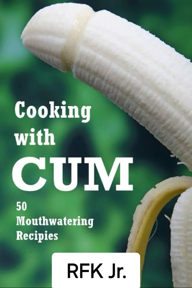 A close-up image of a peeled banana with the text 'Cooking with CUM' and '50 Mouthwatering Recipes' overlaid, mimicking a…