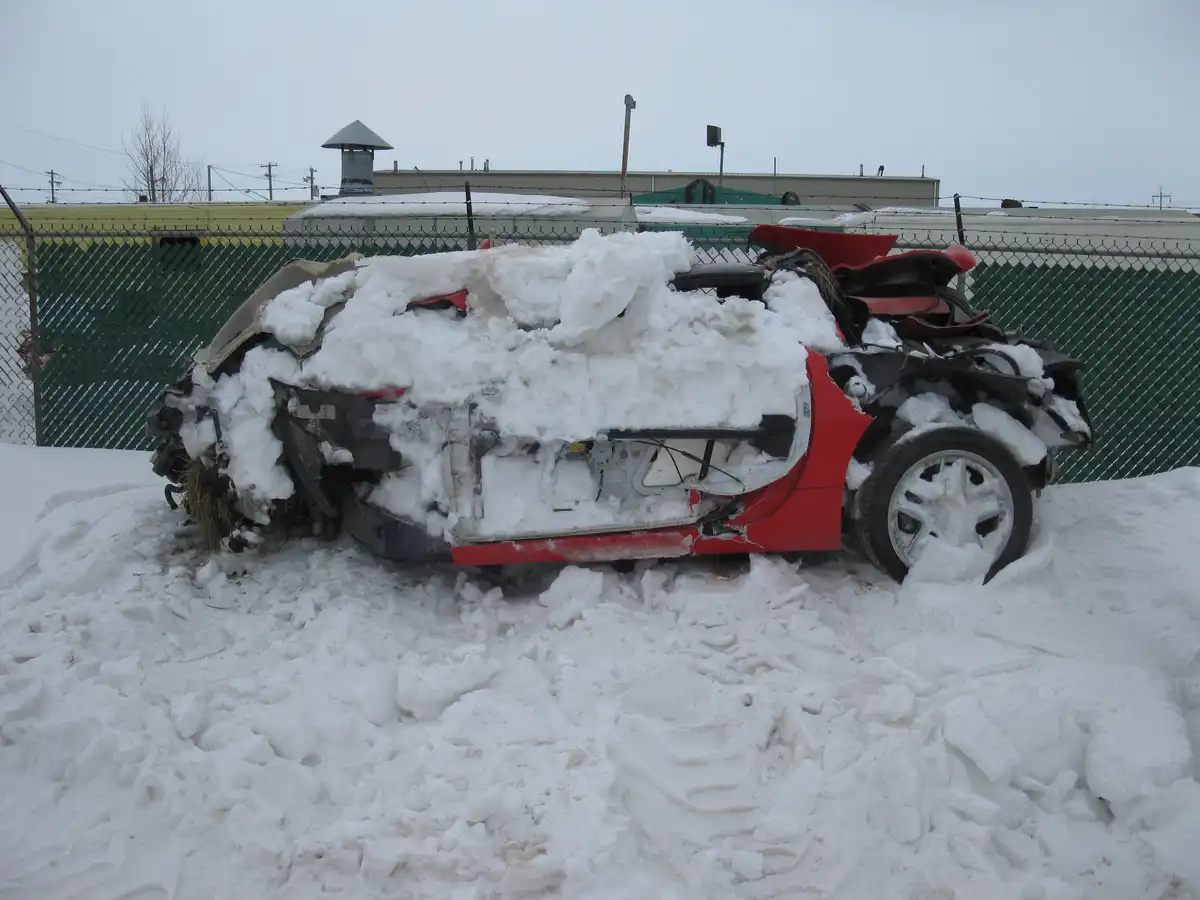 Look at the chaos your snowballs caused my Corvette!