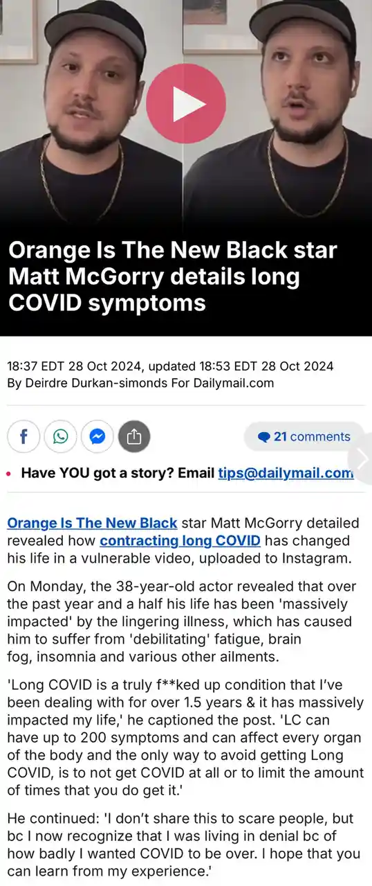 A screenshot of a Dailymail.com article featuring a split-screen video thumbnail of actor Matt McGorry wearing a black cap…