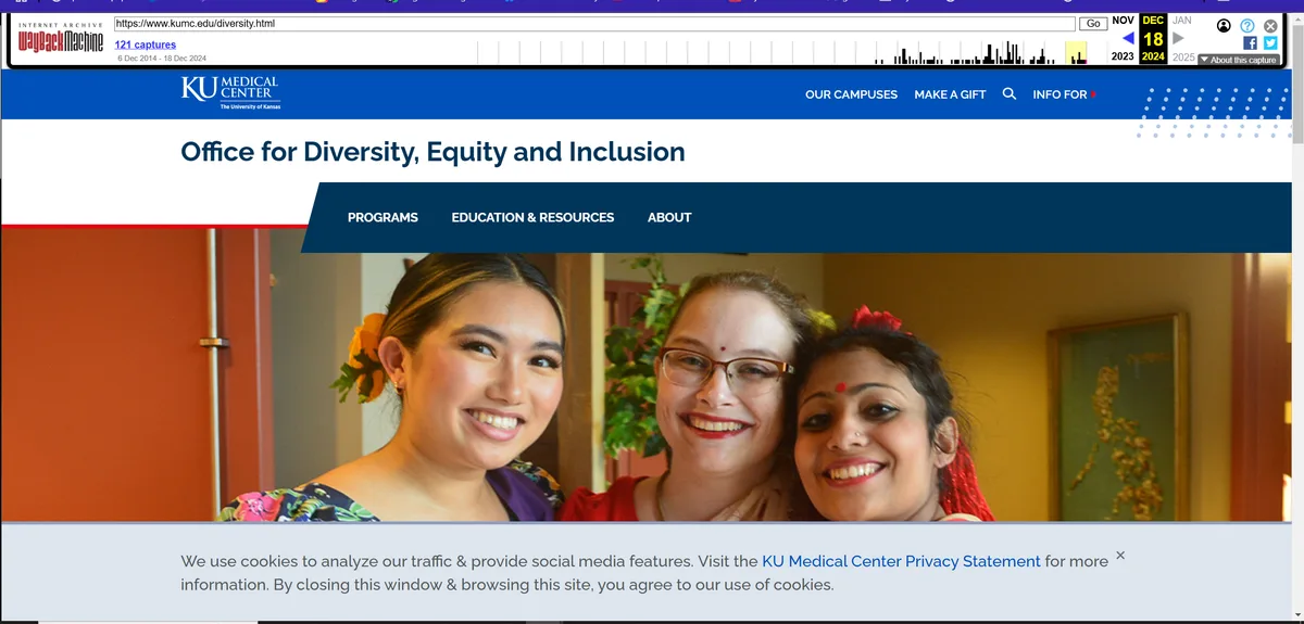 A screenshot of the KU Medical Center's 'Office for Diversity, Equity and Inclusion' webpage, showing a photo of three…