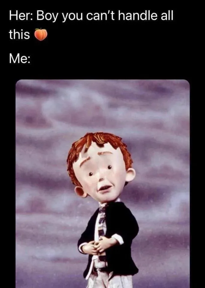The image shows a still of the animated character James from 'James and the Giant Peach,' looking overwhelmed with a…