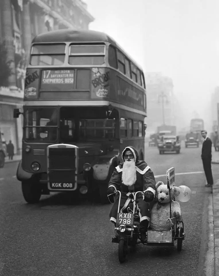 Santa Claus on Oxford Street, London, captured on November 17, 1949.