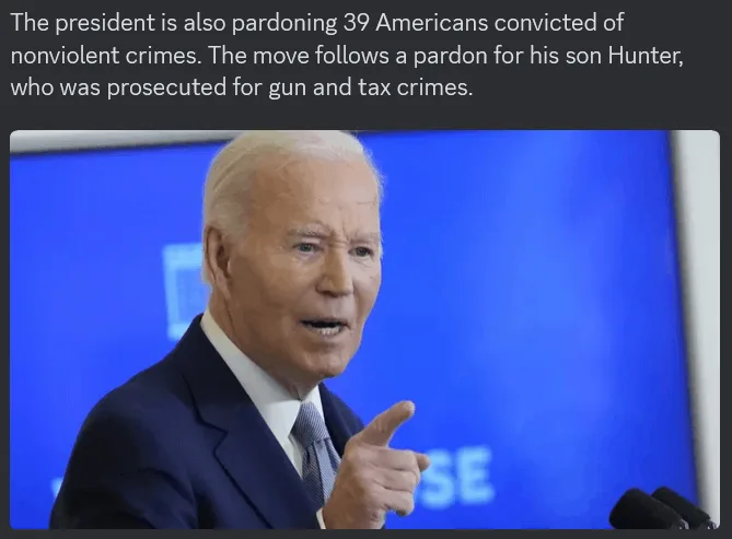 Historic clemency day: Biden grants freedom to 1,499 individuals and pardons 39 more.