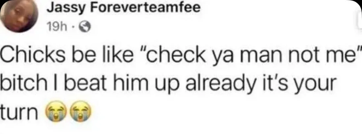 A screenshot of a social media post by 'Jassy Forevertteamfee' shows text overlaid on a white background. The text reads…