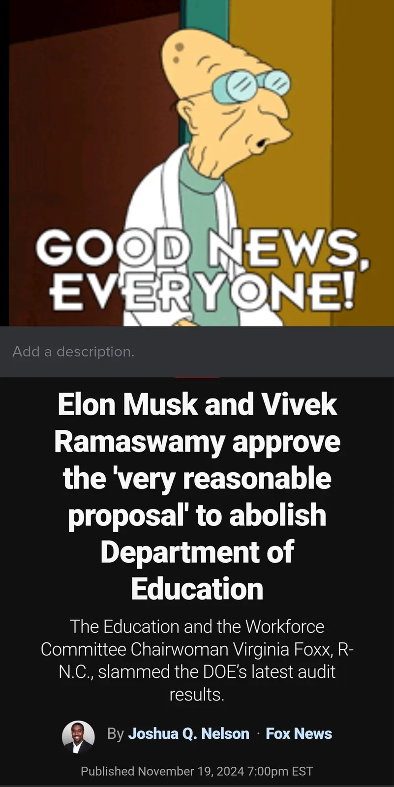 The image features the animated character Professor Farnsworth from Futurama, looking smug and pleased, with the text 'GOOD…