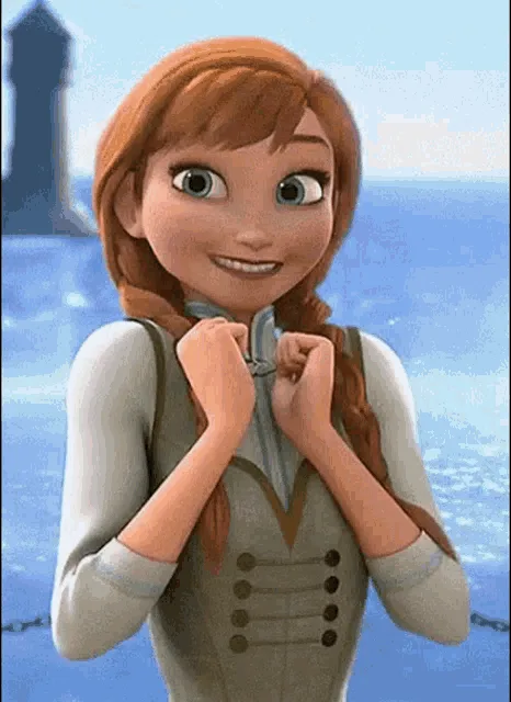 A six-panel image sequence shows the animated character Anna from Disney's Frozen, standing by the ocean with a lighthouse…