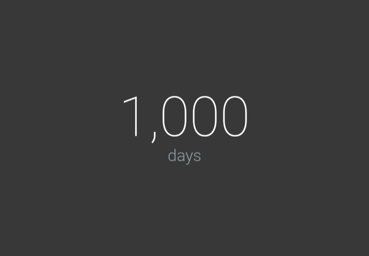 A dark gray background displays the number '1,000' in large white font, with the word 'days' in smaller gray font directly…