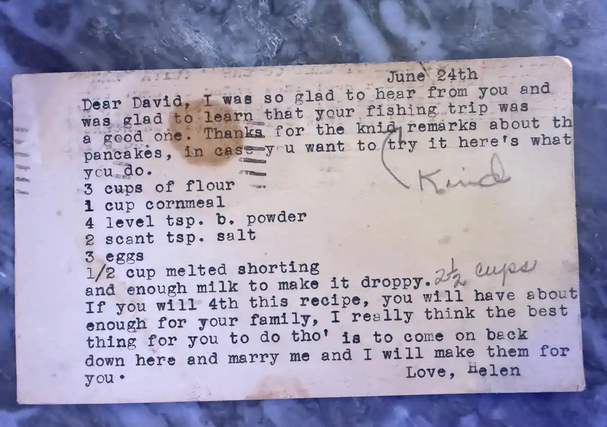 A vintage typewritten letter dated June 24th, addressed to David from Helen, begins as a friendly note about a fishing trip…