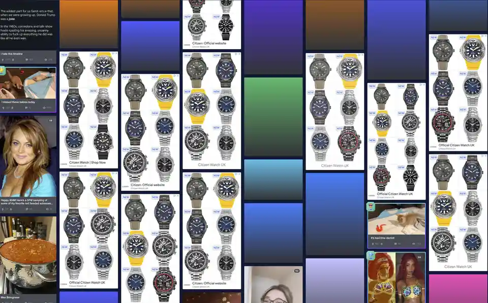 The image is a screenshot of a social media feed filled with various posts, including a prominent one about Donald Trump…