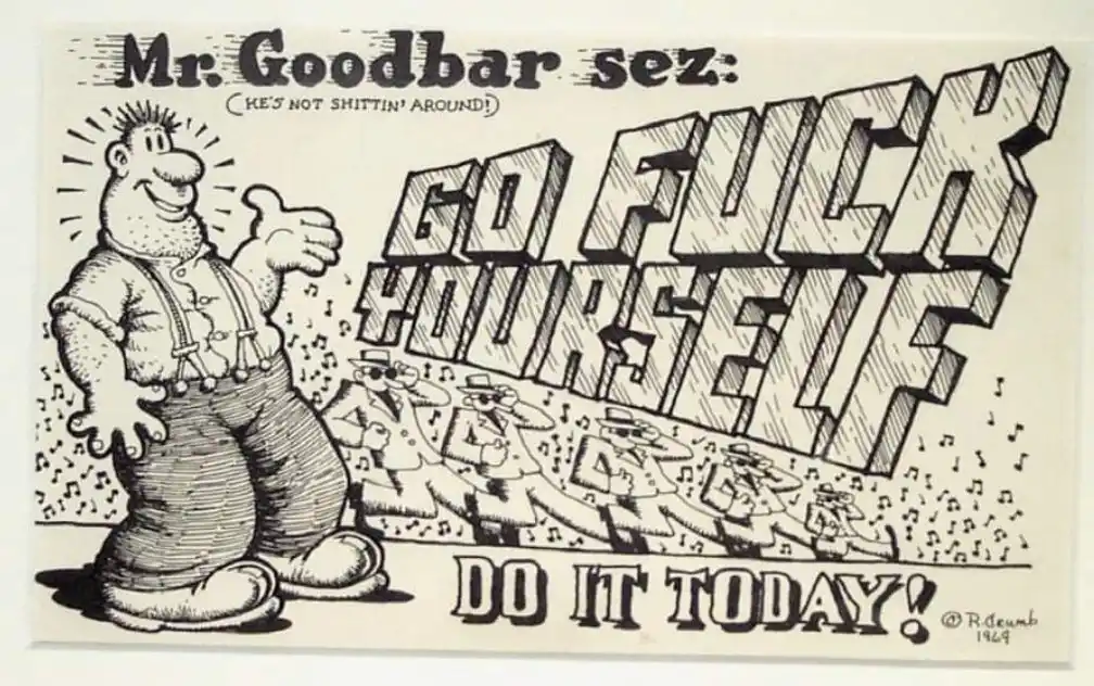 A black-and-white cartoon shows a cheerful, muscular man in suspenders giving a thumbs-up. Behind him, large 3D block…