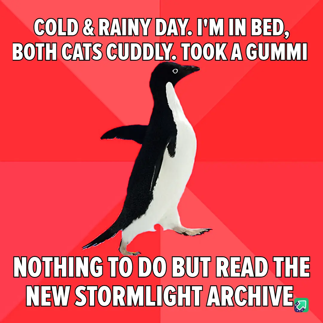 A black-and-white penguin stands against a red background with diagonal stripes. White bold text at the top reads 'COLD &…