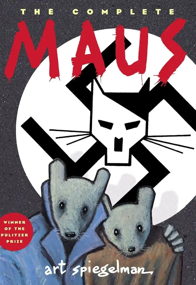 The cover of Art Spiegelman's Pulitzer Prize-winning graphic novel 'The Complete Maus' shows two anthropomorphic mice in…