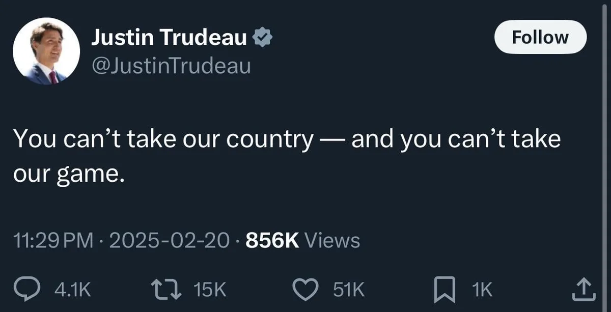 A screenshot of a Twitter post by Justin Trudeau's verified account, showing his profile picture, the tweet text 'You can't…