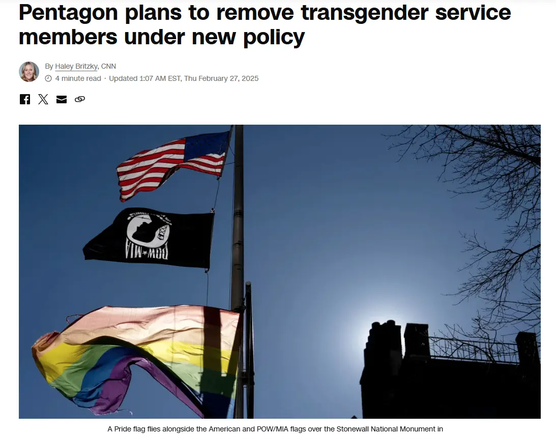 A screenshot of a CNN news article header showing three flags on a pole against a blue sky: the American flag at the top, a…