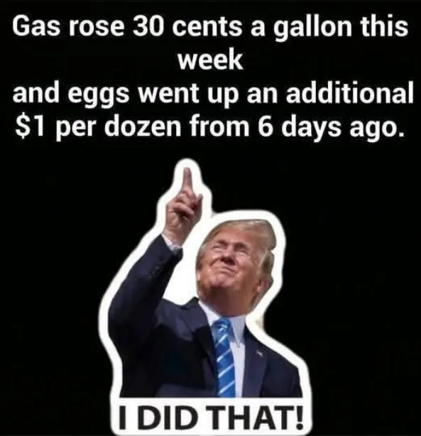 A cutout image of Donald Trump pointing upward with a smug expression, set against a black background. White text at the top…