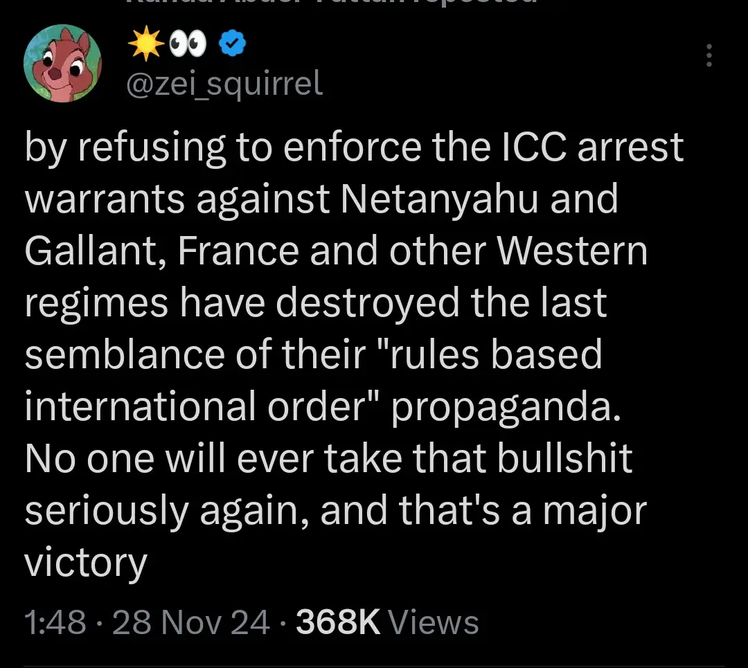 A screenshot of a tweet by @zei_squirrel with a cartoon squirrel profile picture, displaying a political statement about…
