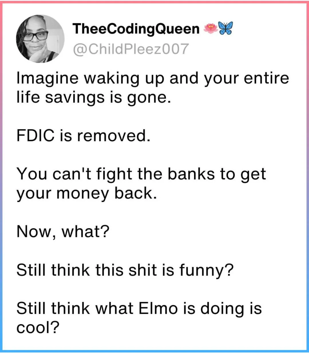 A screenshot of a tweet from user 'TheeCodingQueen' with a black-and-white profile picture. The tweet text describes a…
