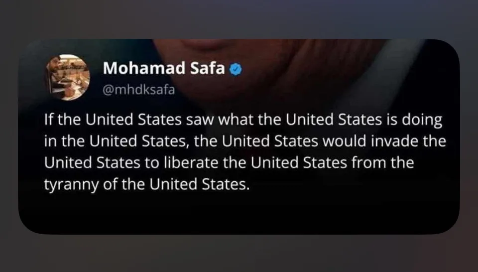 A screenshot of a tweet by user Mohamad Safa (@mhdksafa) showing a close-up of a person's chin and neck. The tweet text…