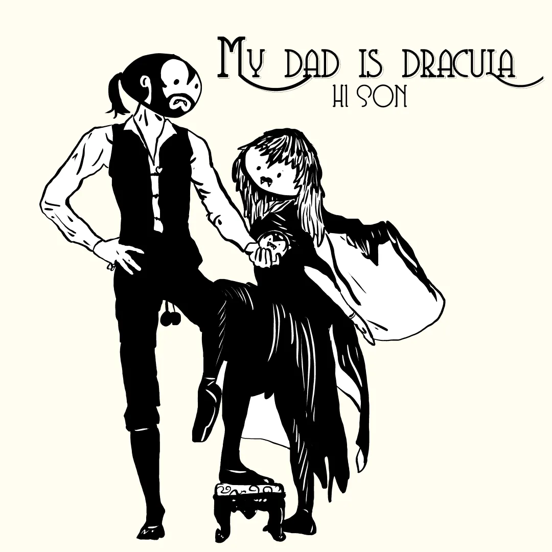 A black-and-white cartoon depicts a tall, menacing figure with a beard and ponytail, dressed in a vest and pants, standing…