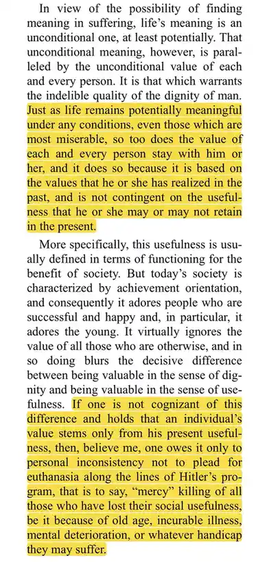 The image displays a block of dense philosophical text, with two paragraphs highlighted in yellow. The highlighted text…