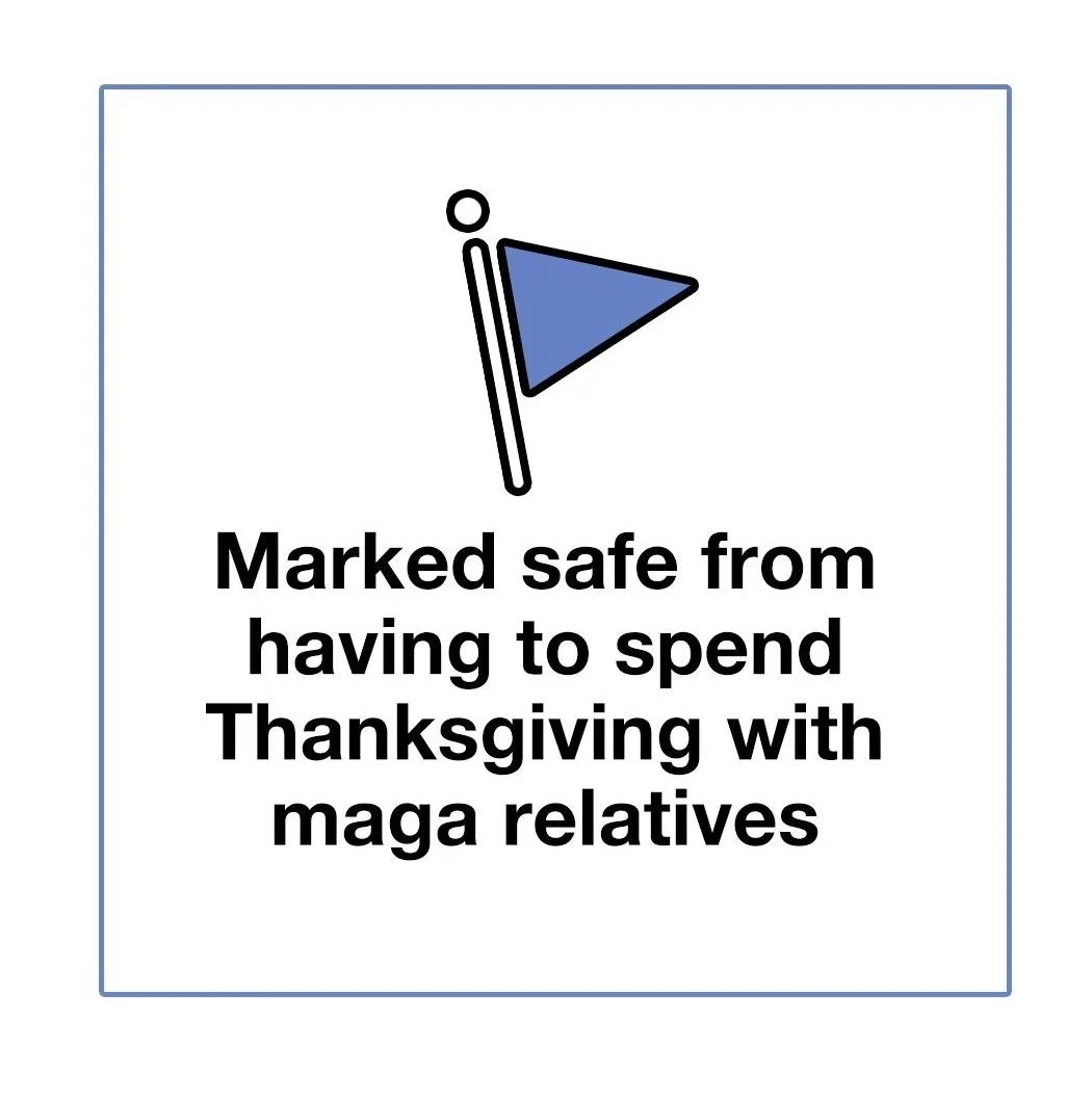 A minimalist image shows a blue triangular flag on a pole, resembling a safety marker or hazard sign. Below it, bold black…