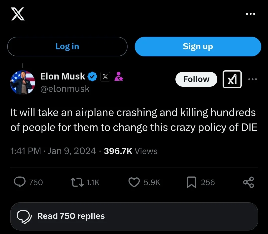A screenshot of an X (formerly Twitter) post by Elon Musk's verified account, showing his profile picture, name, handle, and…