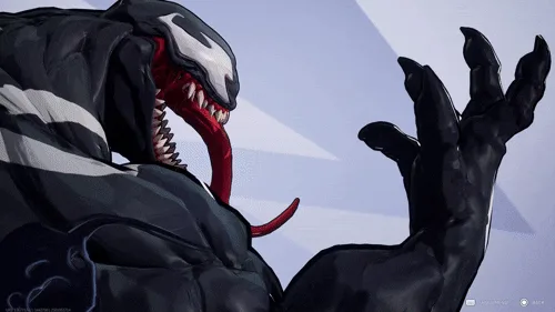 The image displays two rows of comic-style panels featuring the superhero Venom. The top row shows Venom confronting an…
