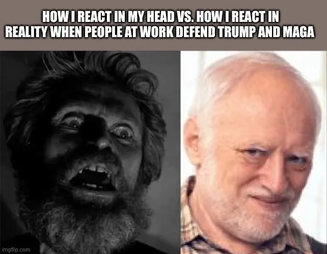The image is split into two panels. The left panel shows a black-and-white photo of a man with wild hair, wide eyes, and an…