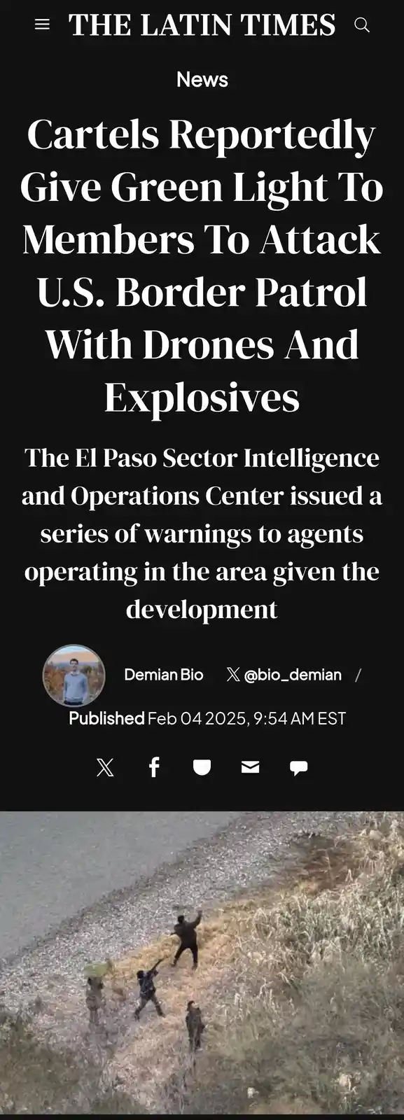 The image displays a mock news article from 'THE LATIN TIMES' with a headline about cartels allegedly approving attacks on…