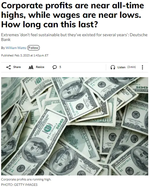The image shows a large pile of US $100 bills scattered across the frame, visually representing wealth or corporate profits…