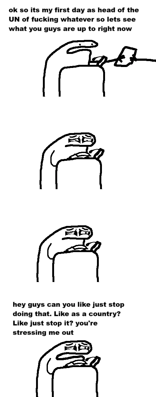A four-panel comic strip featuring a simple line drawing of a hand holding a phone. In the first panel, the hand holds the…