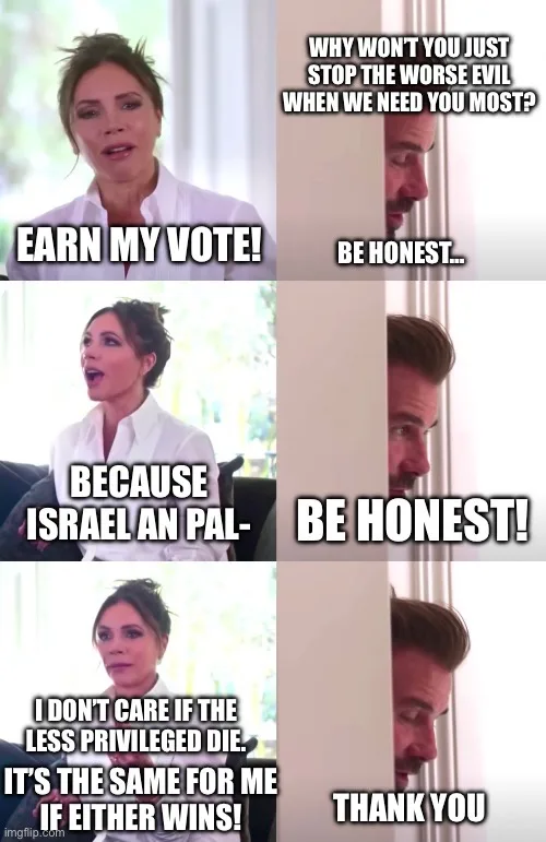 A six-panel meme featuring a woman in a white shirt speaking and a man peeking from behind a door. The woman says 'EARN MY…