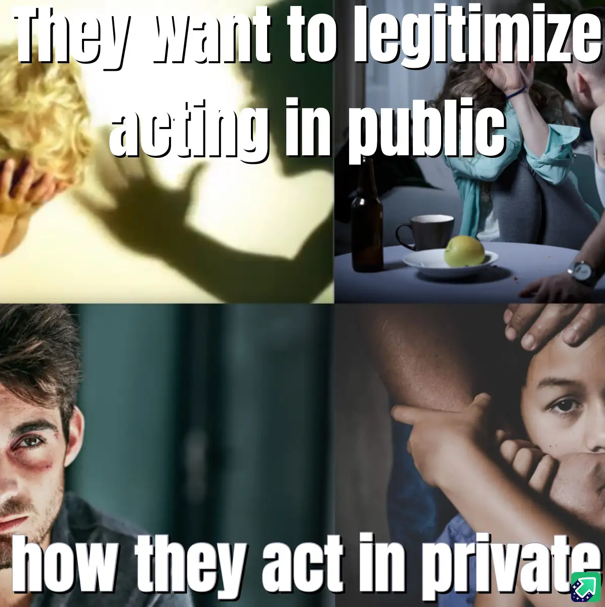 A four-panel meme showing people in distress: a person with their head in hands, a woman covering her face at a table with a…