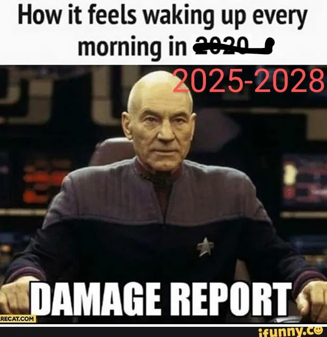 A still image of Captain Picard from Star Trek: The Next Generation, looking stern and weary, with the text 'How it feels…