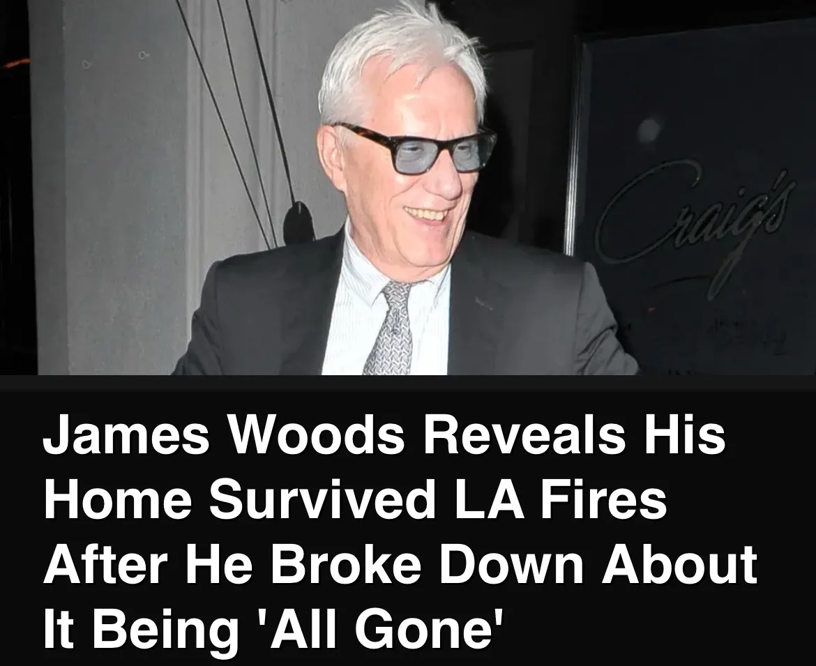 A photo of actor James Woods smiling while wearing sunglasses and a suit, with a 'Craig's' sign visible in the background…