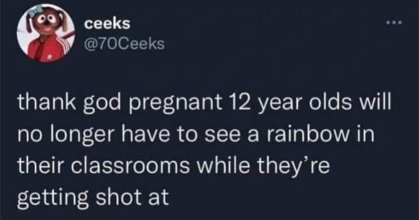 A screenshot of a tweet from a user named 'ceeks' with a cartoon dog profile picture. The tweet text reads: 'thank god…
