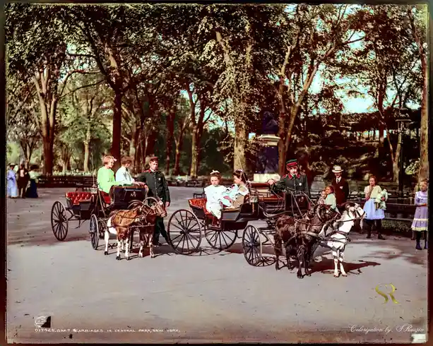 A Glimpse into 1904: Children Enjoying Goat Carriages in Central Park