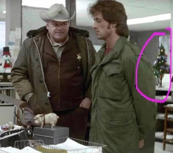 The undeniable evidence that First Blood is indeed a Christmas movie.