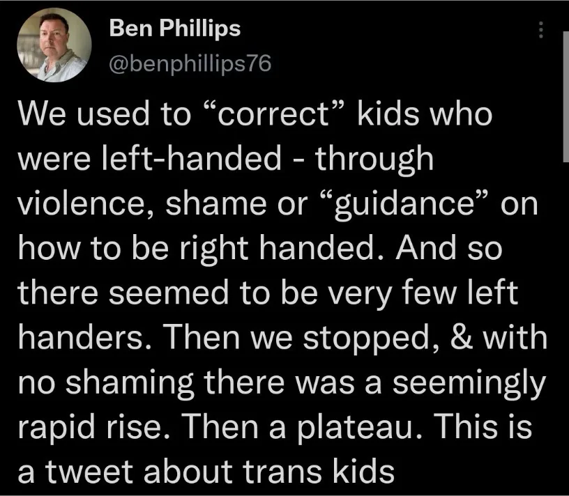 A screenshot of a tweet by Ben Phillips (@benphillips76) with a black background and white text. The tweet discusses how…