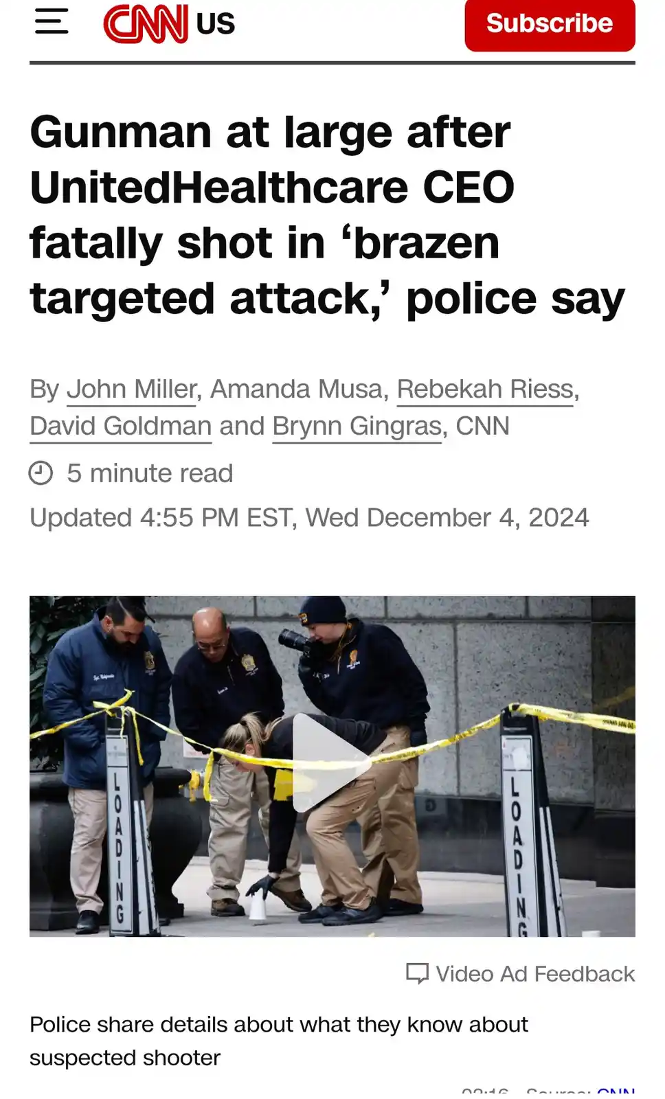 Tragic News: United Healthcare CEO Shot