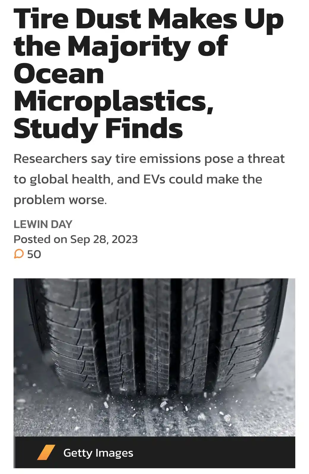 The image displays a close-up of a car tire with visible dust particles being kicked up from its tread. Overlaid text reads…