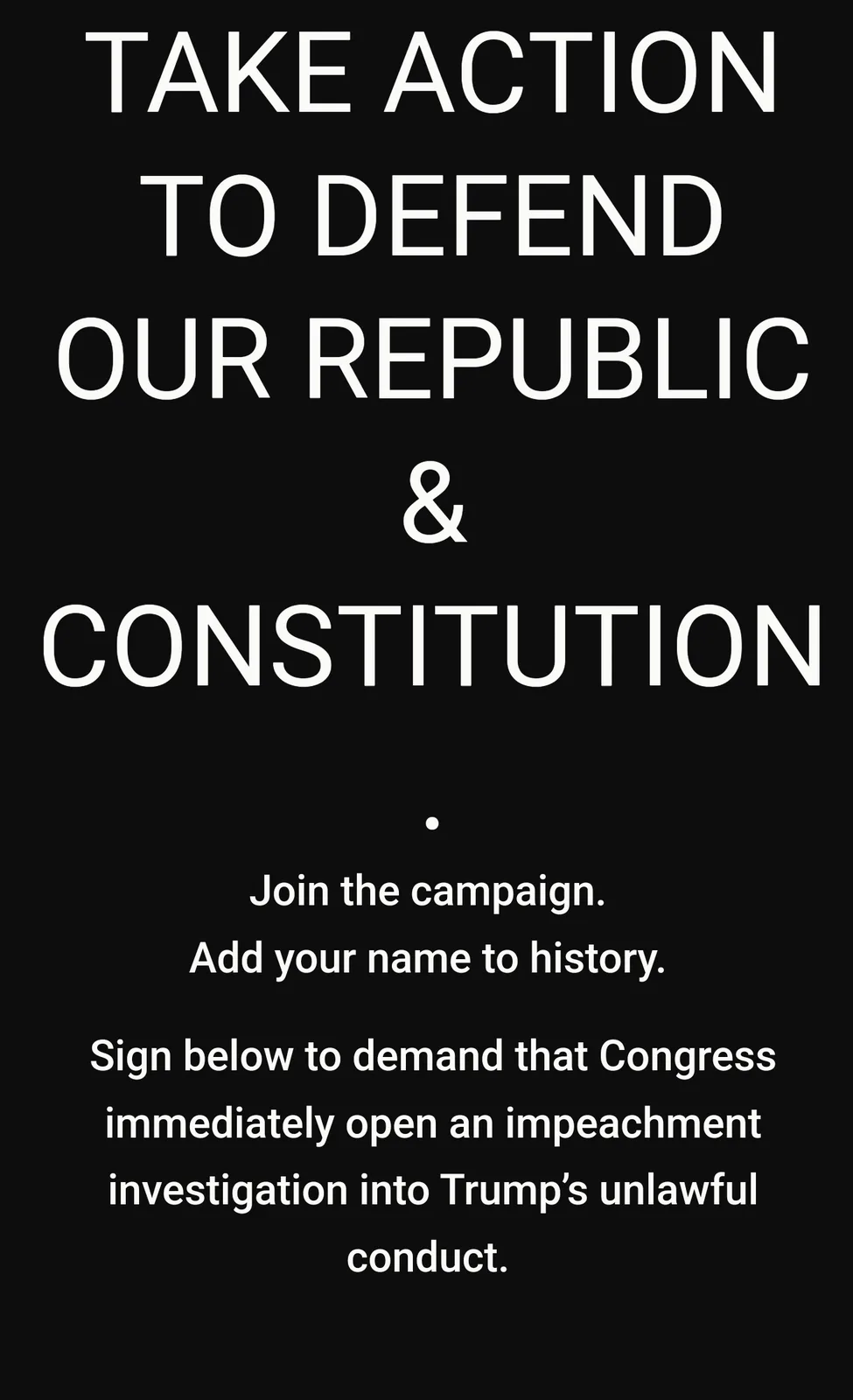 A black background with large white text urging viewers to take action to defend the republic and constitution. The text…
